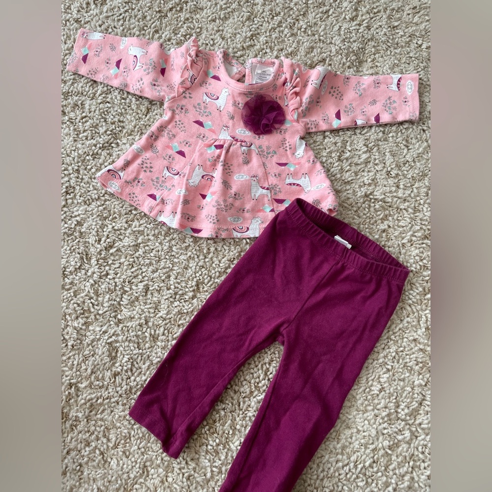 Little beginnings baby girl pink llama outfit - 6-9 month size